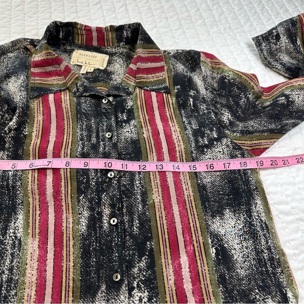 Artelier 100% Silk Nicole Miller Women's Blouse  Multicolored Print In Size S - Picture 10 of 13